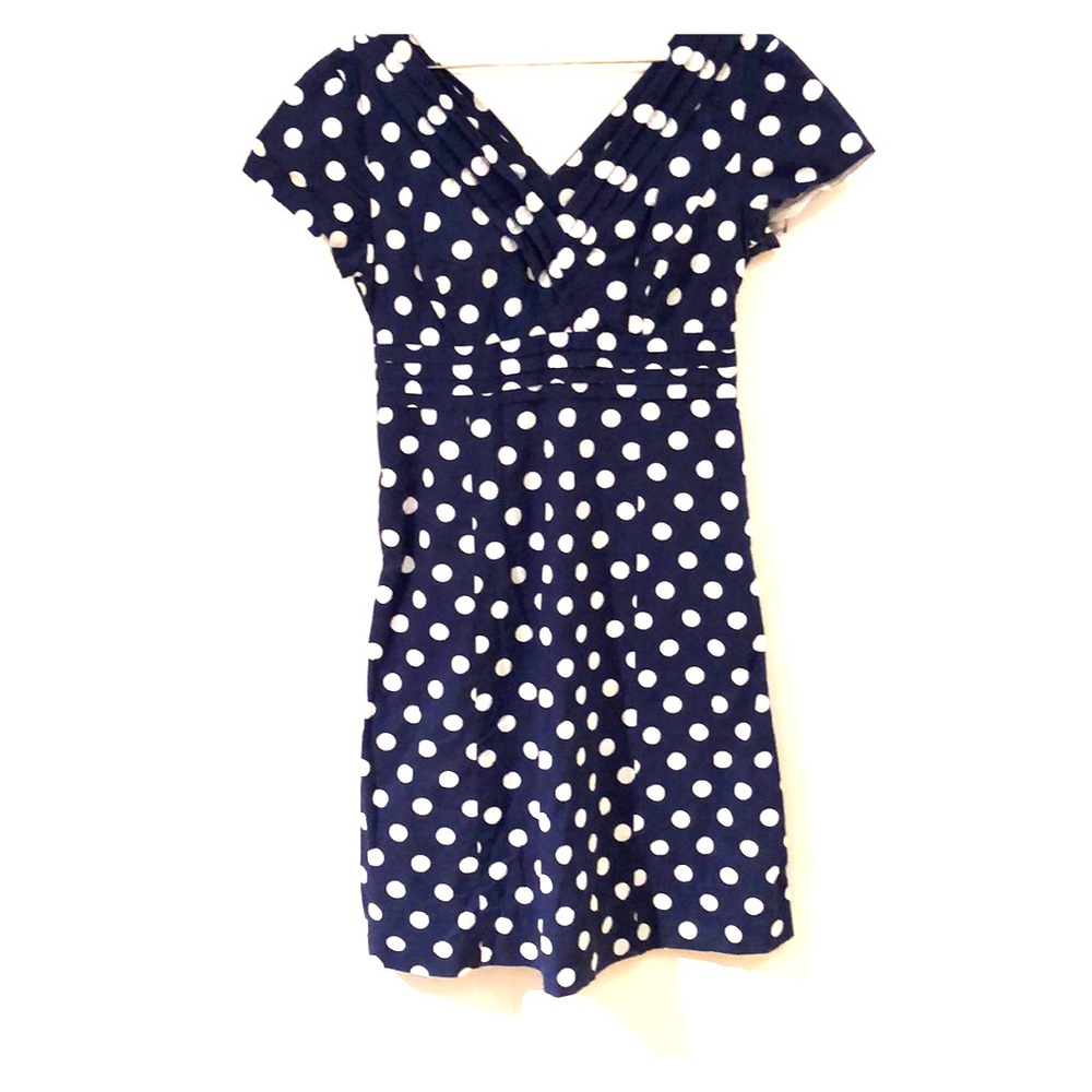 Boden Regatta Navy dress w/ white polka dots sz  4